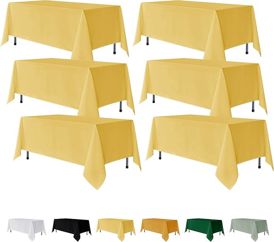 Fitable 6 Pack Yellow Rectangle Table Clothes - 70 x 120 Inch - Wrinkle and Stain Resistant Fabric Tablecloths, Washable Polyester Table Covers for Wedding, Party, Banquet, Formal Events