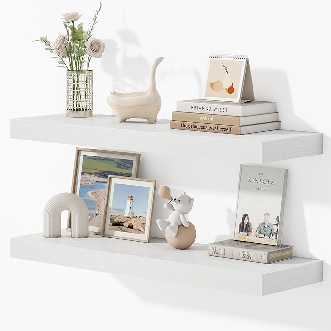 Dreamland 32 Inches Floating Shelves for Wall, 9.3" Deep Long Floating Shelves Set of 2, Large Display & Storage Shelf, Wall Shelf for Bathroom Bedroom Living Room Kitchen Office, White