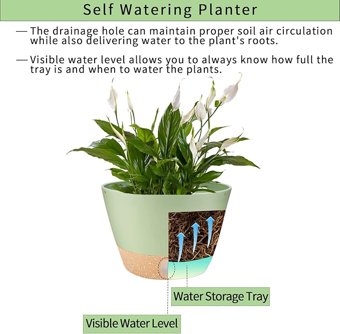 2 Pack Hanging Planters, 10 inch Indoor Outdoor Hanging Plant Pot Basket, Hanging Plastic Flower Pot with Drainage Hole with Removable Tray&Hooks for Hanging Plants,Green