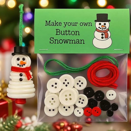 DIY Christmas Button Ornament Making Set–Fun Holiday Handmade Decorations for All Ages,DIY Craft Buttons Kit with Christmas Snowman/Santa/Angel,Xmas Tree Hanging Decorations (#C)