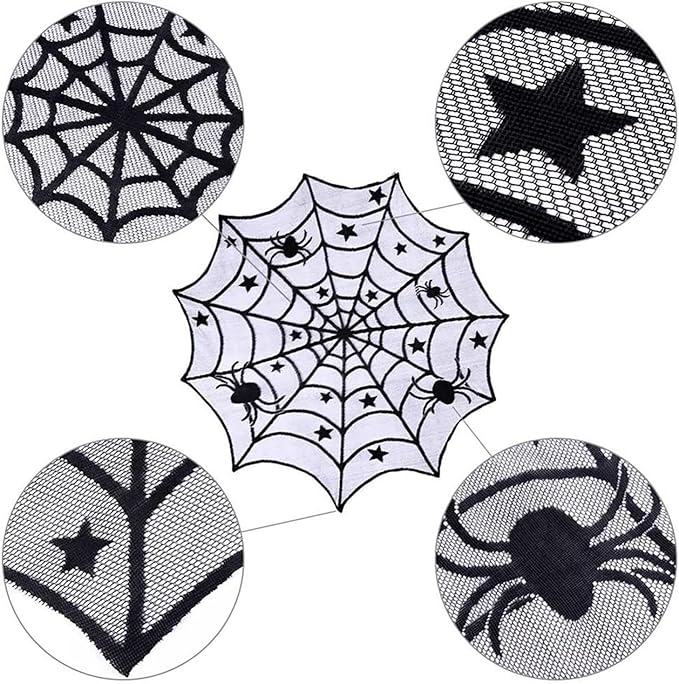 Halloween Tablecloth Round,Black Spider Web Lace Table Cloth, Gothic Kitchen Decor, Fall-Themed Party Decorations, Spider Web Reusable Home Accent, 40 Inches