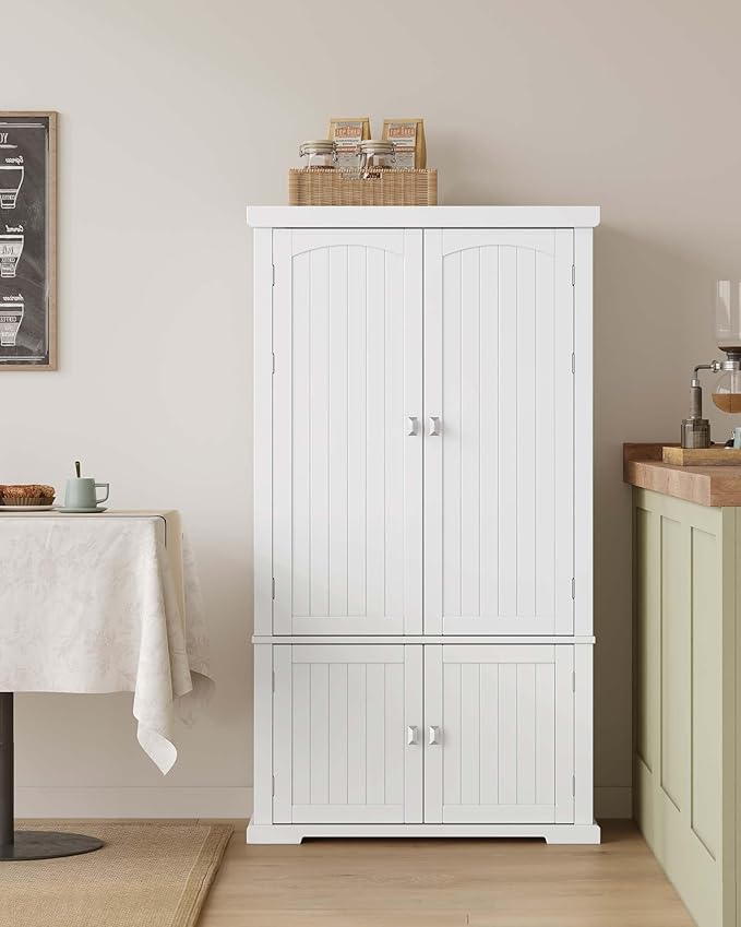 VASAGLE Pantry Cabinet, 53.5-Inch High Freestanding Tall Cupboard Storage Cabinet, 2 Cabinets, 2 Adjustable Shelves, 6 Door Shelves, for Living Room, Kitchen, White UBBC671W01