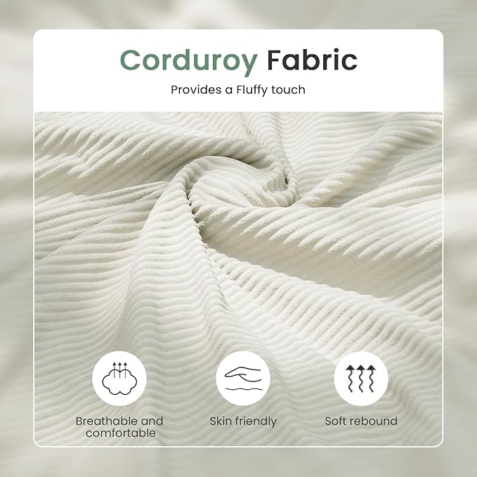 3 Pieces Corduroy Couch Set for Living Room, 3 Seater*2 & Loveseat Cloud Sofa, Deep Seat Floor Couch for Bedroom, Futon Modern Sofa Bed, White Corduroy