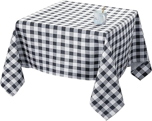 Biscaynebay Fabric Square Tablecloths 54x54 Inch, Black/Grey Scottish Plaid Table Cloth Small Card Folding Table Covers Water Resistant for Dining, Kitchen, Wedding and Parties, etc Machine Washable