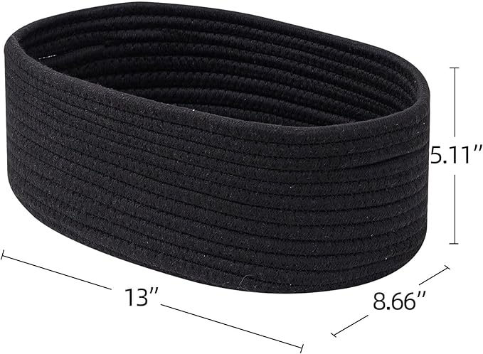 Shelf Storage Baskets for Organizing|Cute Basket for Closet&Blanket Storage|Small Woven Baskets to Store Toys,Books,etc.-13x8.66x5.11’’ Cotton Rope,Stylish,Oval 3 Packs Black