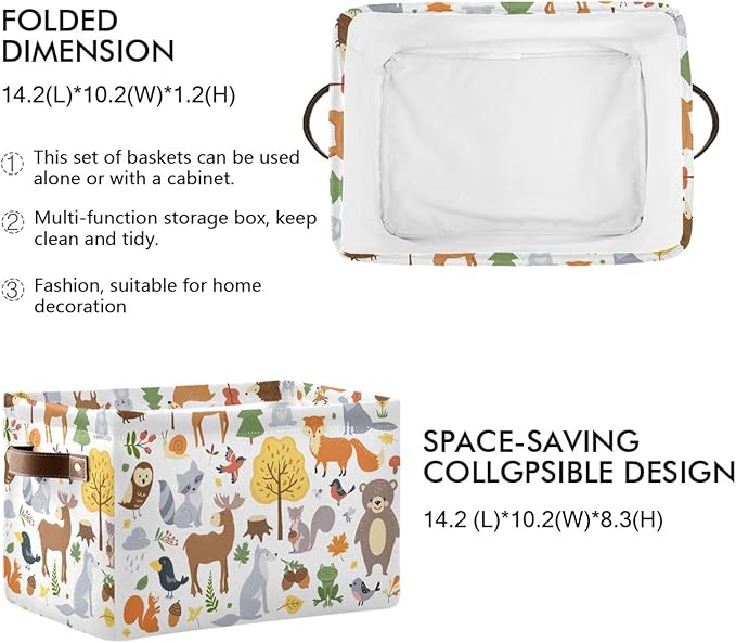 Storage Basket Bin Cute Woodland Animals Organizer Collapsible Shelf Basket Cube with Handle for Nursery Bedroom Bathroom