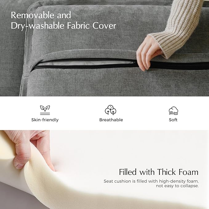 HULALA HOME 88" Loveseat Sofa with USB Port and Console, Oversized 2 Seater Sofa with Storage Ottoman, Comfy Upholstered Loveseat Couch for Living Room Bedroom, FSC Certified, Grey