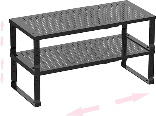 Metal Stackable Expandable Storage Shelf - Multi-Functional Home Storage Shelf, Suitable for Kitchen, Cabinet，Bathroom, Office, Garage, etc.（2PACKS/Black/Large