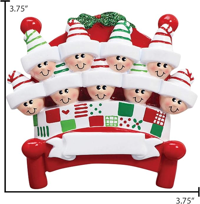 3D Bedtime Family of 9 Ornament 2025 Personalized Family Christmas Ornaments 2025 | Tucked Together Holiday Keepsake Personalized Tree Ornaments for Grandchildren Siblings & Grandkids of Nine Ornament
