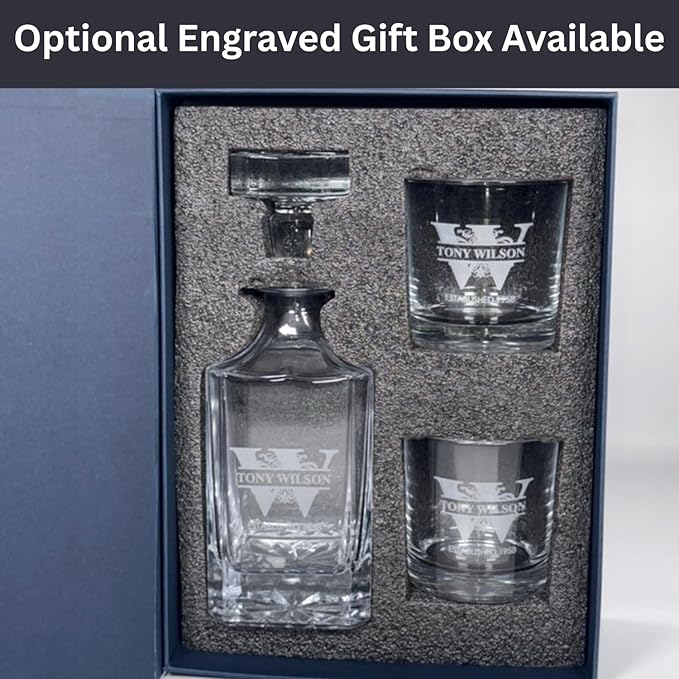 Gifts Inscribed Personalized Whiskey Decanter Set - Engraved Whiskey Decanter Bottle & Set of 2 Custom Drinking Glasses Laser Etched - Customized Whisky Gift for Wedding, Birthday, Fathers Day