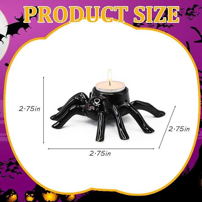 Halloween Ceramic Black Spider Candlestick Holder, Decorative Spooky Candle Stick Holder for Candles, Unique Halloween Decor Gift for Home Decoration