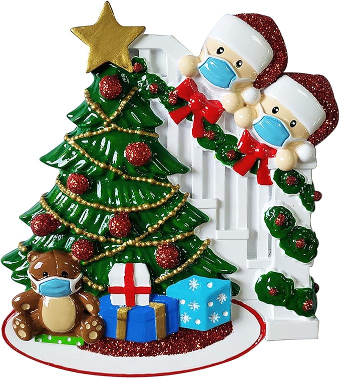 3D Personalized Our First Christmas Ornament 2025 | Peeking Over Staircase Couple Ornaments in Mask Couples Ornament 2025 Family of 2 Unique for a Couple Ornaments Couples Gifts