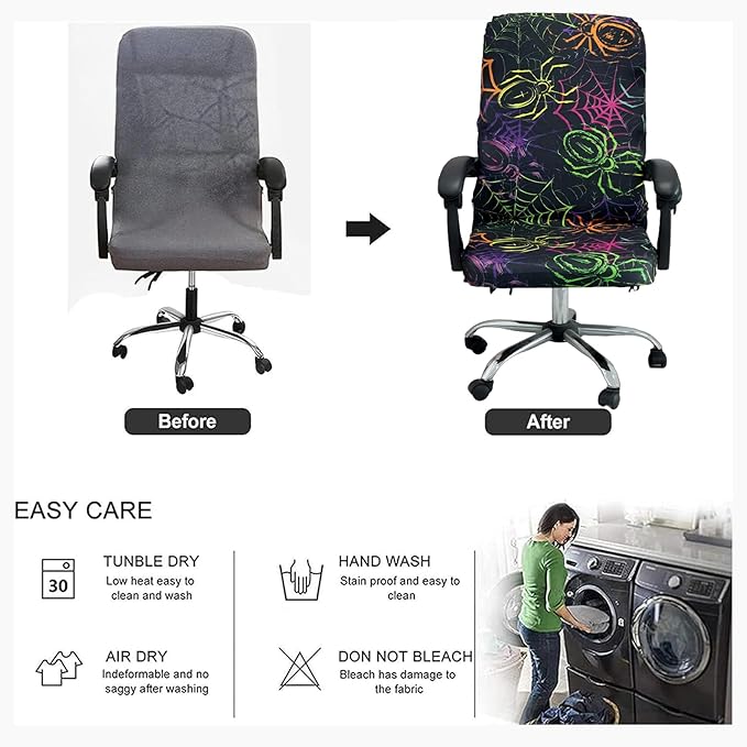 Halloween Office Chair CoversHorror Bloody Handprints Footprints on White Horror Theme Print Stretchable Slipcover for Modern Simplism Style High Back Boss Chair(No Chair) (Halloween06, L)…