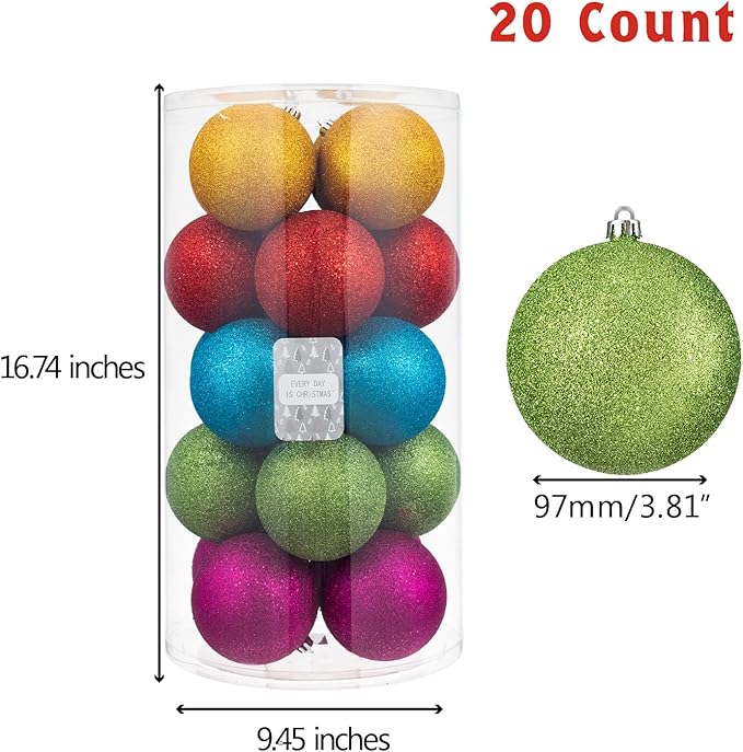 Every Day is Christmas 20ct Christmas Ornaments, Shatterproof Christmas Tree Ornaments Set, 92cm/3.6" Christmas Balls Decoration