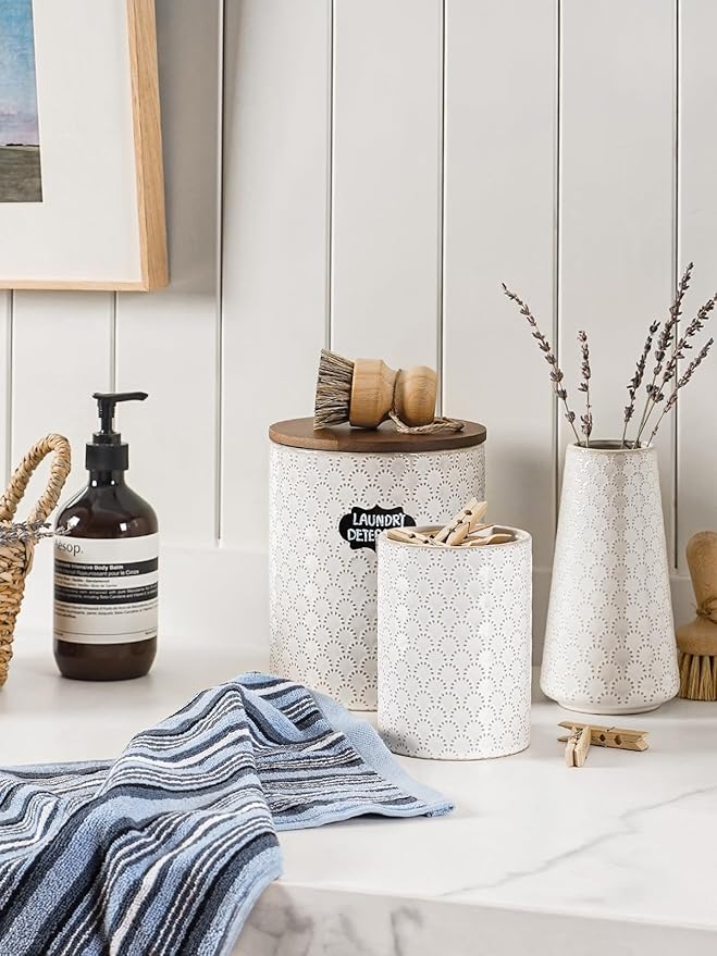 LE TAUCI Food Storage Containers with Airtight Lids, 78/25 oz Ceramic Sugar Canisters Sets, Embossed Large Jars for Pasta, Oats, Coffee Bean, Cookies, Rice, Grains, Tea - Set of 2, Fireworks