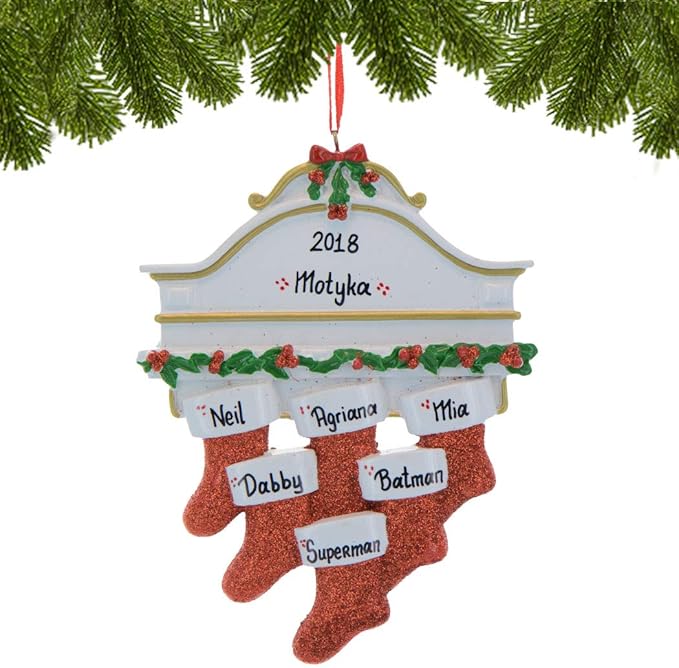 3D White Mantle Family of 6 Christmas Ornament 2025 Personalized Family Christmas Ornaments 2025 | Garland Fireplace Personalized Tree Ornaments Customizable Gifts Red Stockings of Six Ornament