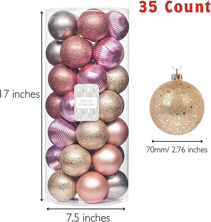 Every Day is Christmas Ornaments, Shatterproof Christmas Tree Ornament Set, Christmas Balls Decoration 35 Count (2.75"/70mm, Gold Iridium)