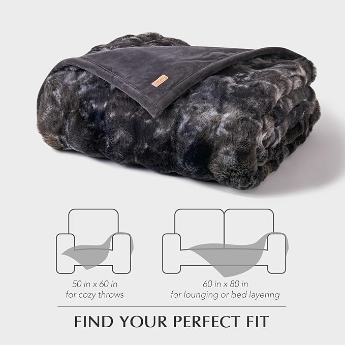 EVERGRACE Ultra Soft Luxury Fluffy Ridgeline Faux Rabbit Fur Bubble Throw Blanket, Thick Warm Fuzzy Throw for Bed, Cozy Plush Reversible Blanket for Couch,Charcoal Grey Heather, 50x60 Inches, 870 GSM