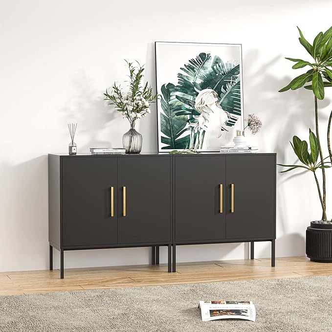 LYNSOM TV Stand for 55 Inch TV, Media Console Table with 2 Cabinets, Storage for Bedroom, Living Room, Entertainment Room (Black)