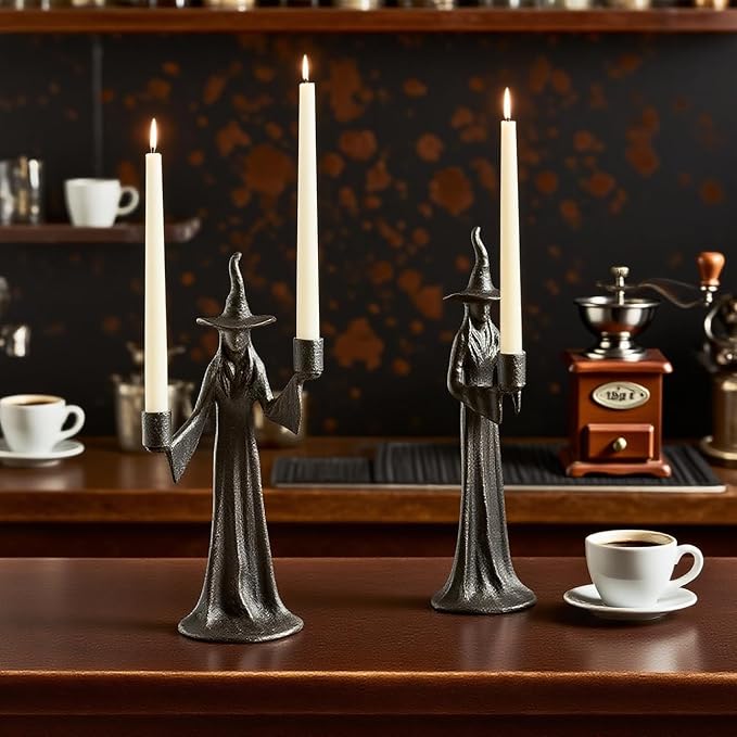 Halloween Witch Candle Holder,Handmade Black Witchs Statue, for Placement in The Table, Witch Halloween Decorations, Window Display