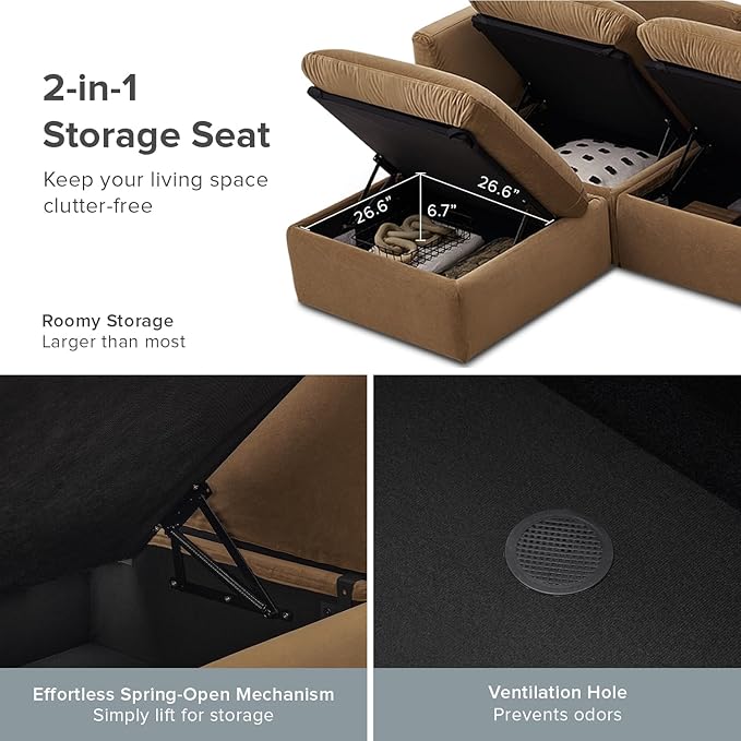 mopio Oversized Modular Sectional Sofa with Fully Removable Covers and Storage, Convertible U, L-Shaped and Sleeper Sectional, Modern Couches with Ottoman Chaise (Hazelnut Velvet, 9 Seats, Sleeper)