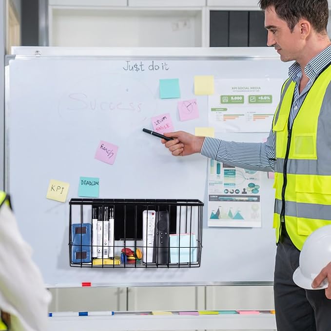 dedoot Magnetic Holder Locker 14.1"x 3.9"x 7" Strong Magnetic Black Mesh Holder Magnetic Basket Organizer Shelf Rack for Whiteboard,Fridge, Sponge, Recipe, Beverage,Refrigerator,Office File Foil