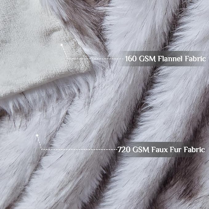 Fluffy Faux Fur Throw Blanket – Super Soft Warm Thick Plush Blanket for Bed, Couch & Office, Cozy Fuzzy Throw with Flannel Backing,108"x90", White