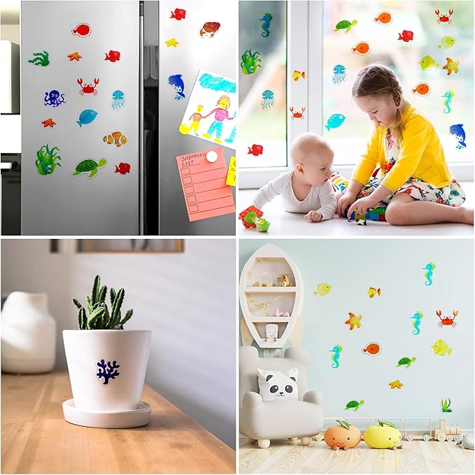 20 Pieces Sea Animals Thick Gel Clings Ocean Window Gel Clings Decals Stickers for Toddlers Kids Adults Home Airplane Classroom Nursery Sea Animals Party Supplies Decoration Removable and Reusable