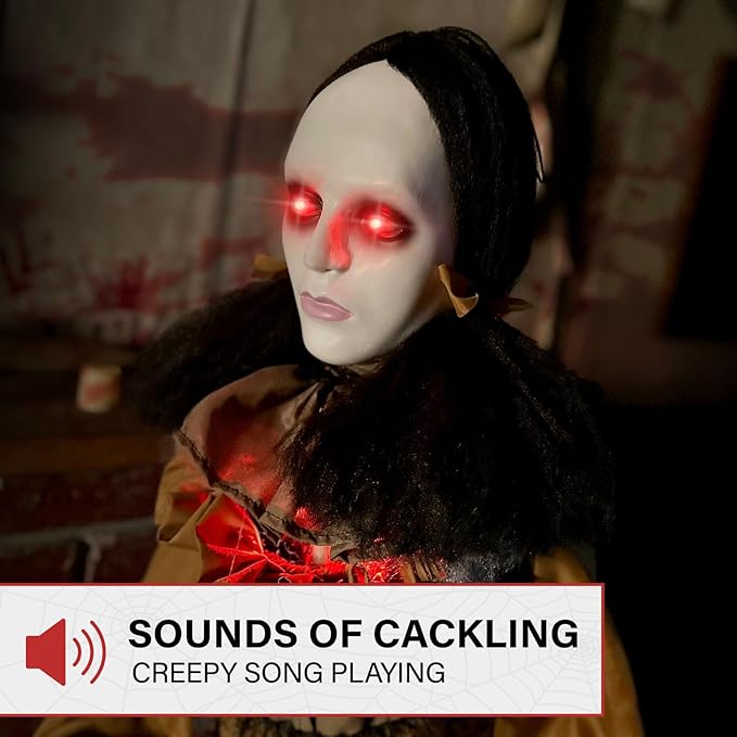 Haunted Hill Farm Lifesize Animatronic Scary Haunted Woman with Touch Activated Lights and Sound, Battery-Operated Indoor or Covered Outdoor Halloween Decoration