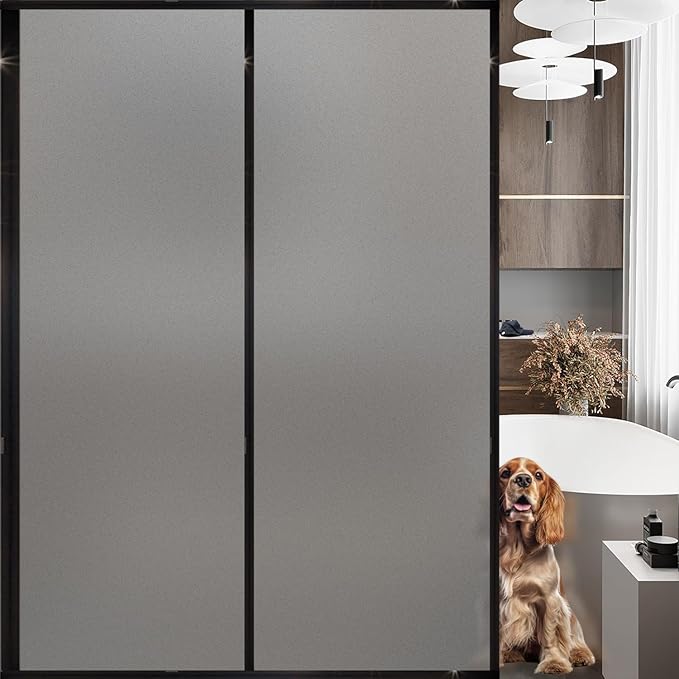 Frosted Glass Window Privacy Film Decorative, Bathroom Privacy Film for Glass Windows Cover, Static Cling, Removable, Reusable, Anti-UV, Anti-Glare, Heat Blocking,Gray,29.6X196.9Inch