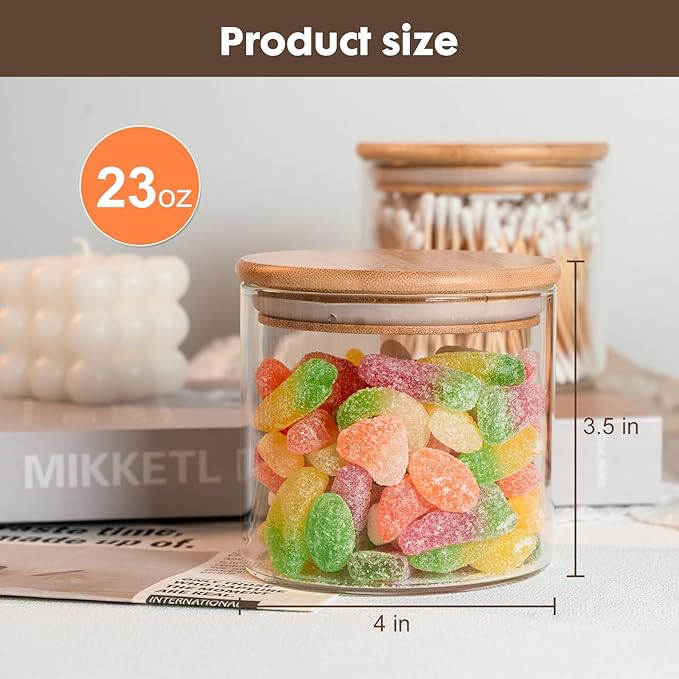 Glass Food Storage Jars 6-Pack - 4x4 in-Clear Glass Food Canisters with Bamboo Lid Airtight For Serving Tea, Coffee, Flour, Sugar, Candy, Cookie, Spice and More (Circular)