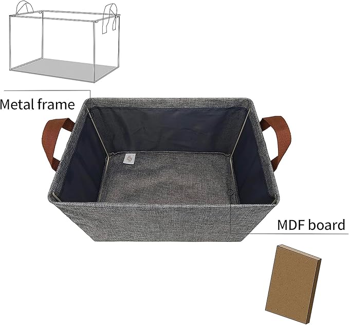 GRANNY SAYS Closet Storage Baskets, Collapsible Fabric Storage Bins with Metal Frame, Clothes Organizer Bins, Large Baskets for Shelves, Gray, 4-Pack