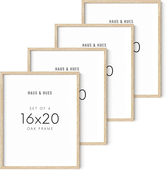 Haus and Hues 16"x20" Beige Oak Wood Picture Frame Set of 4 - 16x20 Wood Picture Frame, 16x20 Frames 4 Pack, 16x20 Poster Frame, 16x20 Frame Wood, 16 by 20 Picture Frames, Set of 4 Frames 16x20 Frame Only (Beige Oak)