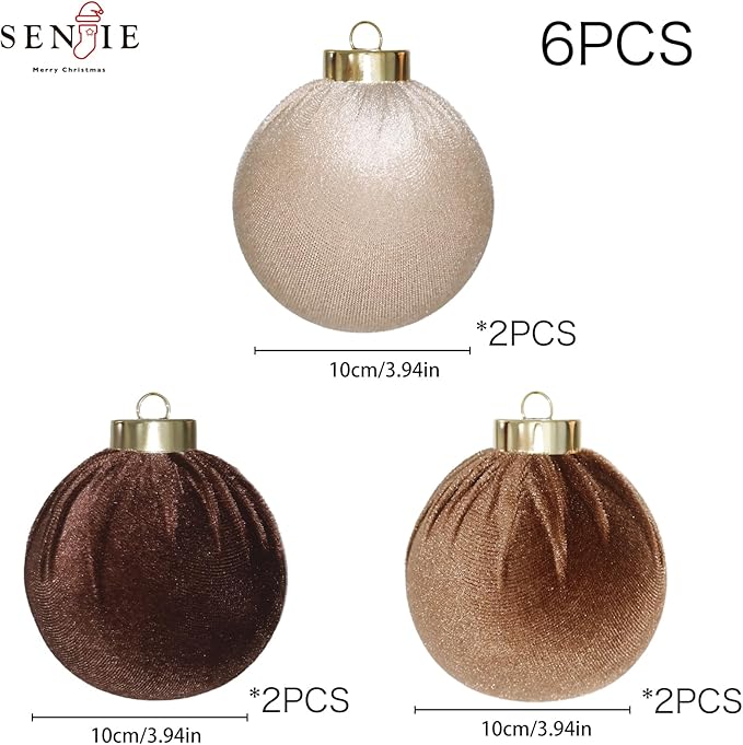 4inch Velvet Christmas Ornaments, 6pcs Multicolor Flocked Ornaments for Christmas Tree Decorations