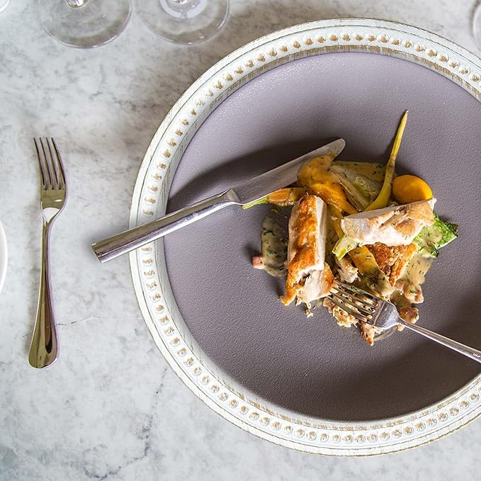 13" Vintage Charger Plates, Beaded Chargers for Dinner Plates Set of 6, Charger Plates Bulk Wedding, White