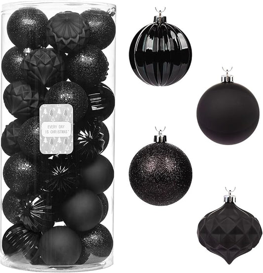 Every Day is Christmas Ornaments, Shatterproof Christmas Tree Ornament Set, Christmas Balls Decoration 35 Count (2.75"/70mm, Black)