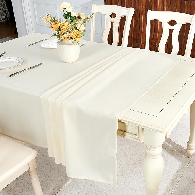IVAPUPU Textured Linen Table Cloth for Rectangle Tables - Ivory Tablecloths Rectangular Waterproof Wrinkle Free Wipeable Dining Table Cover for Spring Wedding Birthday Kitchen Decor, 52 x 70 Inch