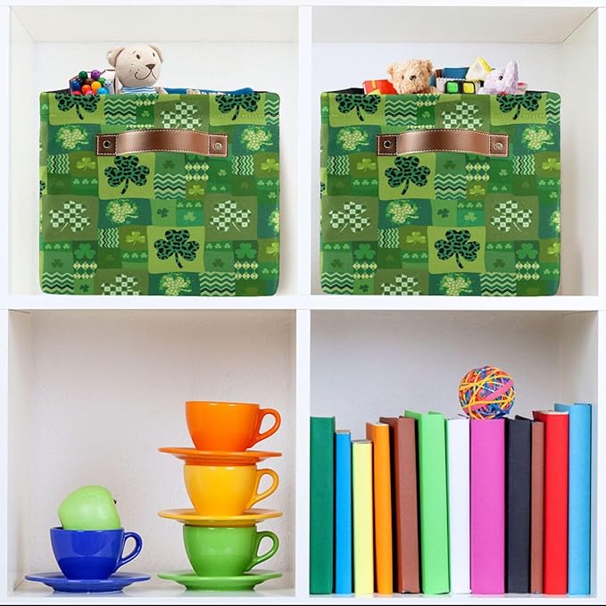 St Patrick's Day Storage Basket Cube Storage Bins Organizer Bag Collapsible Closet Shelf Baskets with handle for Baby Cloth Pet Toy Book 14.2×10.2×8.3 IN