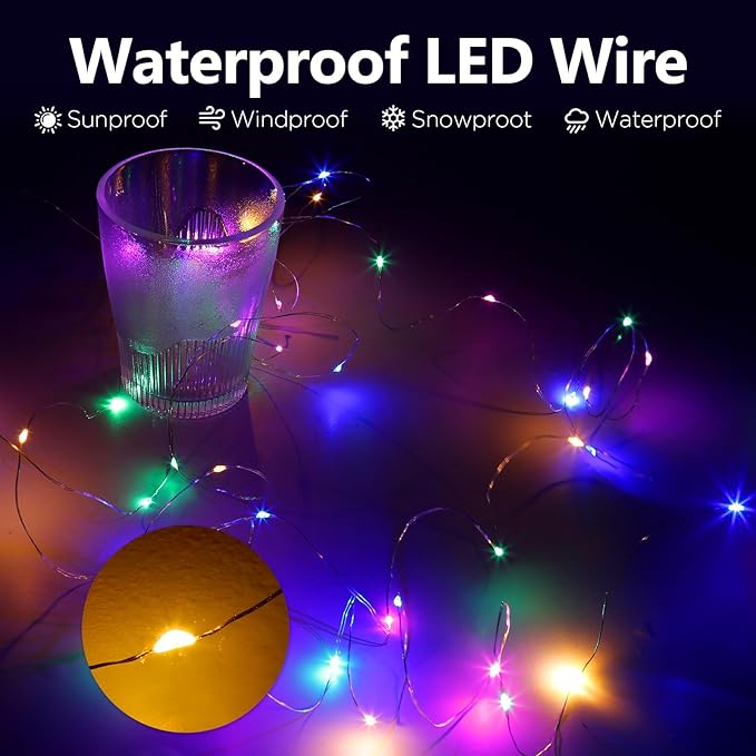 Fairy Lights Battery Operated String Lights 16.4ft 50LED Flashing and Constant Light Waterproof Silver Wire for Christmas DIY Party Bedroom Wedding (Multicolor, 2 Pack)