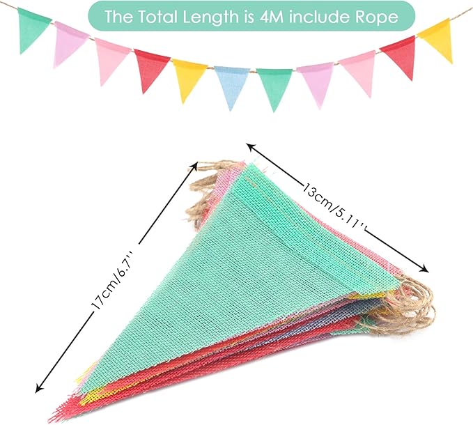 G2PLUS Pre-Strung Burlap Pennant Banners, 39Ft Colorful Fabric Triangle Flag Bunting, 36Pcs Pennant Banner Flags Garland for Birthday, Holidays and Theme Party Decorations