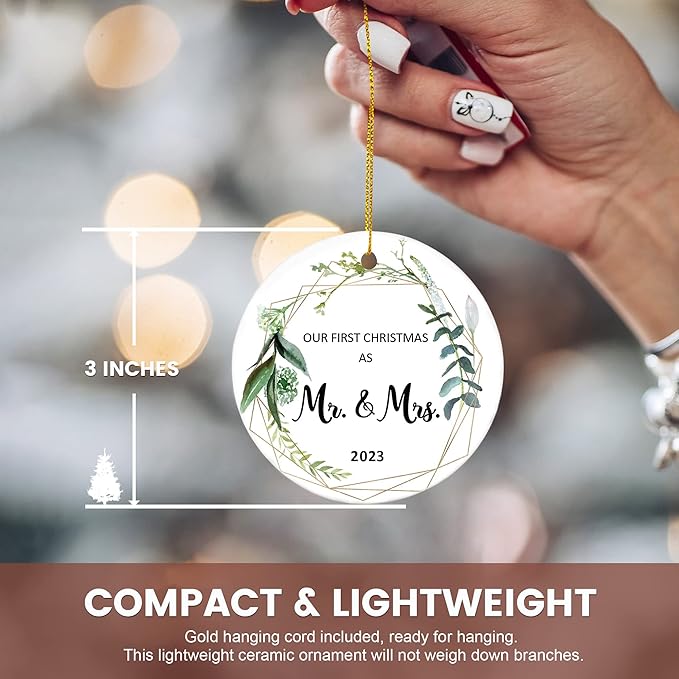 First Christmas Married Ornament 2023, Wedding Gifts for Couple, Our First Christmas as Mr Mrs Gifts, Bridal Shower Gift, Just Married Ornaments, 1st Year Wedding Ornament for Newlywed