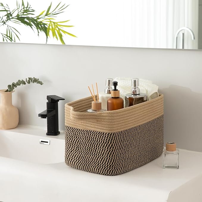 OIAHOMY 3 Pack Storage Basket for Organizing, 13''X9.85''X8.7'' Storage Bins,Woven Basket Basket with Handles, Toy Storage Basket Bin,Stylish Room Decor Basket, Yellow & Black