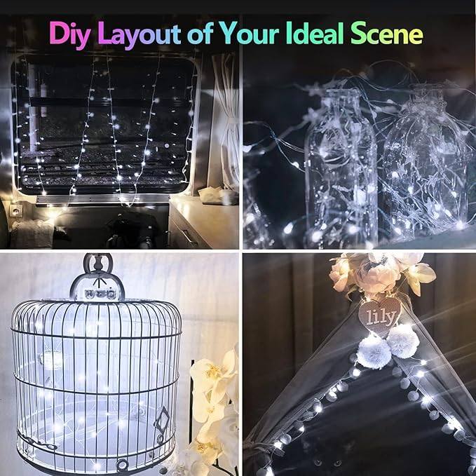 6 Pack 60LED Battery Operated Fairy Lights with Remote, 8 Modes LED String Lights with Timer, Dimmable, Memory Function, Waterproof Twinkle Fairy Lights for Outdoor Indoor Christmas Decor(Cool White)