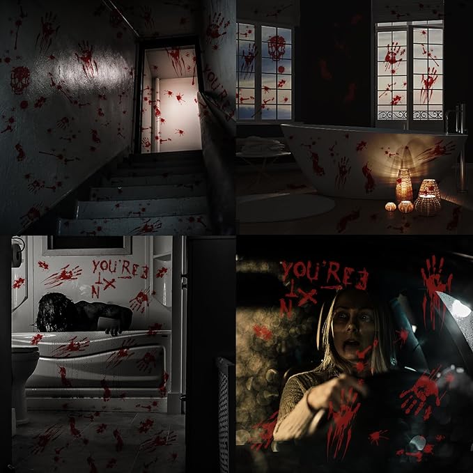 Halloween Decorations-10 Sheets Halloweens Window Clings-Scary Bloody Handprint Skullprint Footprint Window Stickers Decals for Window Floor Glass Bathroom Indoor Outdoor Party Decor