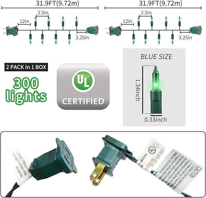 Green Wire,Green Incandescent Bulb 300 Mini String Lights for Indoor Christmas Tree Garland Birthday Wedding Party Festival Decoration