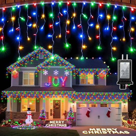 1332 LED 131FT Extra Long Icicle Lights - 296 Drops Waterproof Christmas Lights 12 Modes, Outdoor Christmas Decor for Mall Hotel Fence Holiday Lighting Multicolor