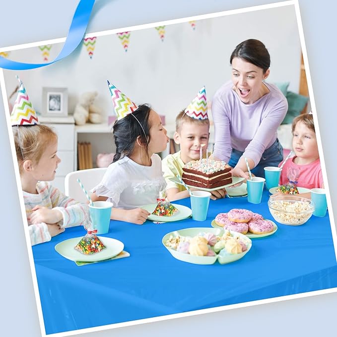 Goodluck 54 Inch X 300 Feet Plastic Table Cloths with Cutter Box, Blue Disposable Table Cover Roll, Plastic Tablecloth for Party, Banquet, Wedding, Birthday, Anniversary