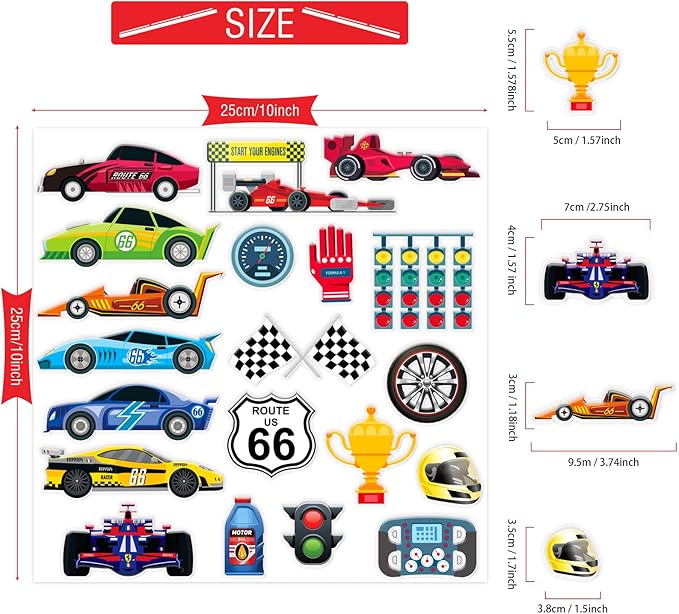 23 PCS Racing Car Thick Gel Clings Car Themed Window Gel Clings Decals Stickers for Kids Toddlers and Adults Home Airplane Classroom Nursery Transportation Party Supplies Decorations Removable and