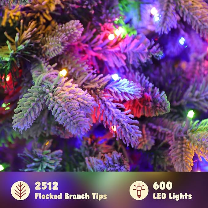 9FT Rotating Christmas Tree with Remote, Pre-Lit Artificial Green PE & PVC Xmas Tree, Multicolor LED Lights with Music & Flash Modes, Deluxe Holiday Home Decor