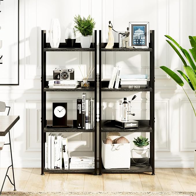 NUMENN Narrow Bookshelf, 4 Tier Bookshelves, Home Office Bookcase Shelf Storage Organizer, Free Standing Storage Shelving Unit for Bedroom, Living Room and Home Office, Black